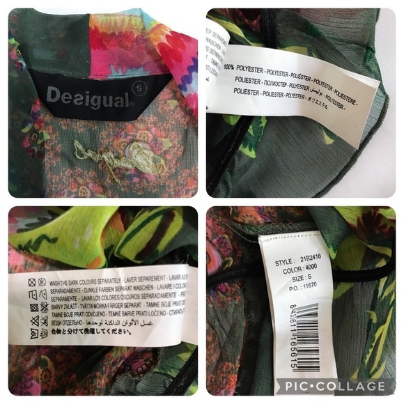 Desigual Sheer Floral Tie V-Neck Blouse S Y2K Cap Sleeve Art Print - Picture 5 of 17